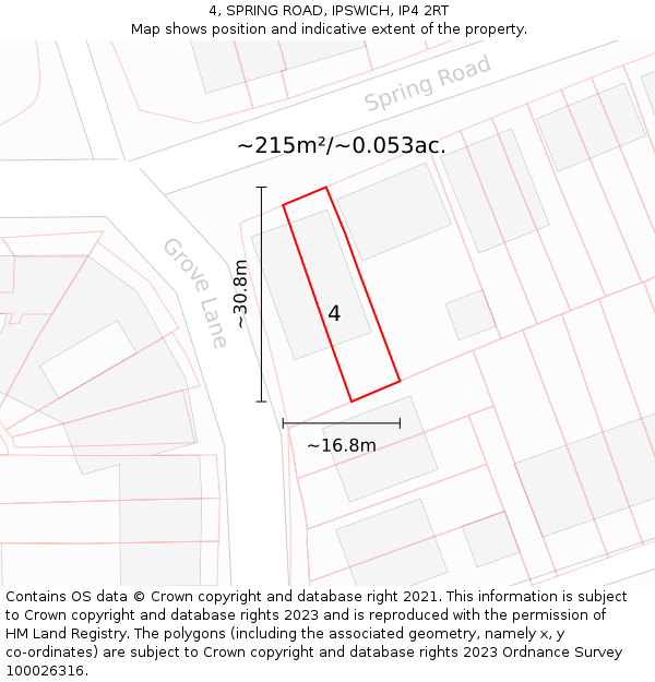 4, SPRING ROAD, IPSWICH, IP4 2RT: Plot and title map