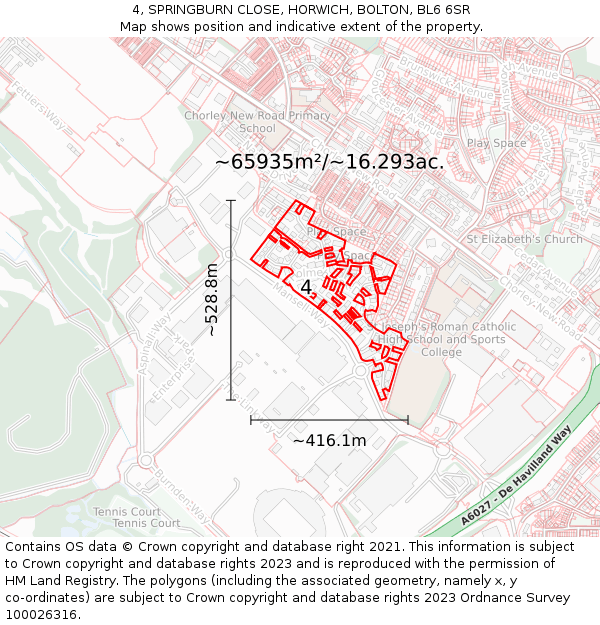 4, SPRINGBURN CLOSE, HORWICH, BOLTON, BL6 6SR: Plot and title map