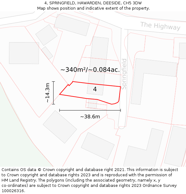 4, SPRINGFIELD, HAWARDEN, DEESIDE, CH5 3DW: Plot and title map
