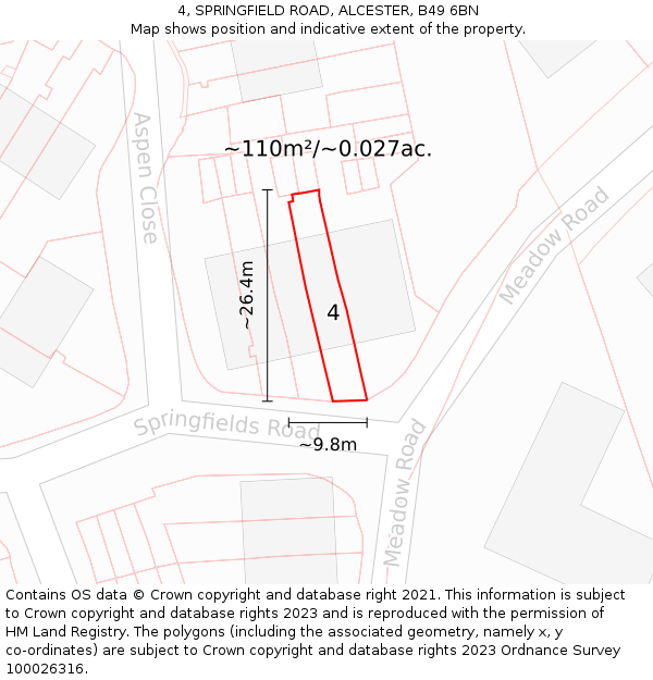 4, SPRINGFIELD ROAD, ALCESTER, B49 6BN: Plot and title map