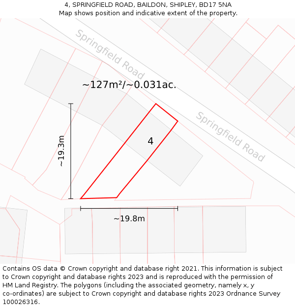 4, SPRINGFIELD ROAD, BAILDON, SHIPLEY, BD17 5NA: Plot and title map
