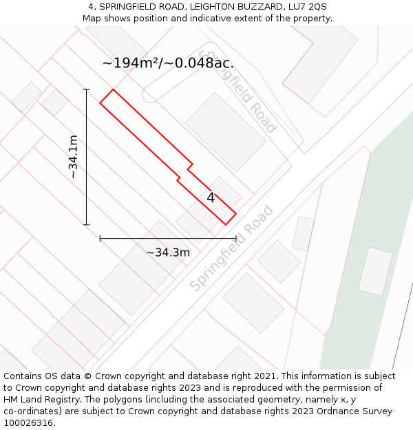 4, SPRINGFIELD ROAD, LEIGHTON BUZZARD, LU7 2QS: Plot and title map