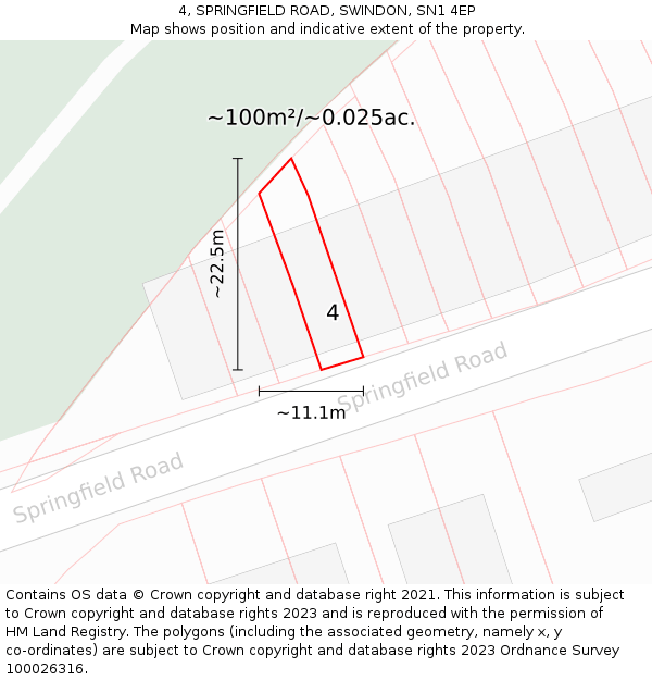 4, SPRINGFIELD ROAD, SWINDON, SN1 4EP: Plot and title map