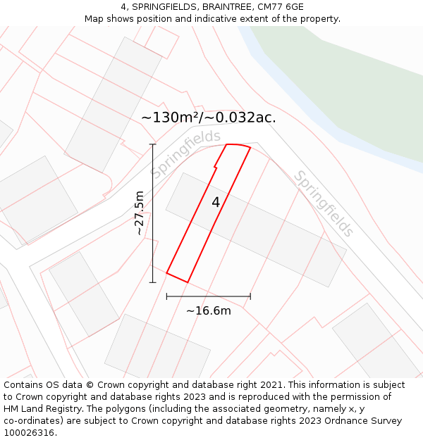 4, SPRINGFIELDS, BRAINTREE, CM77 6GE: Plot and title map