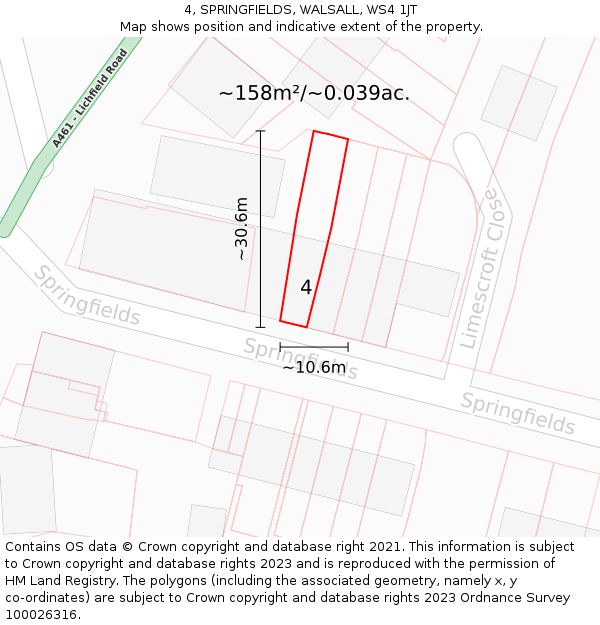 4, SPRINGFIELDS, WALSALL, WS4 1JT: Plot and title map