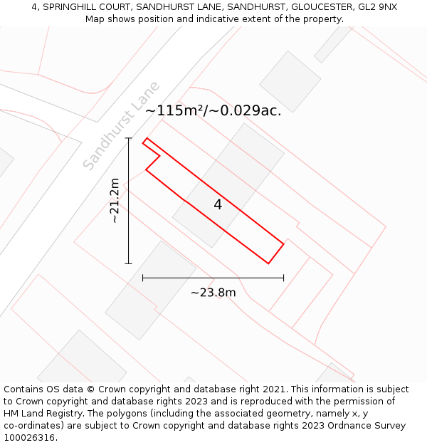 4, SPRINGHILL COURT, SANDHURST LANE, SANDHURST, GLOUCESTER, GL2 9NX: Plot and title map