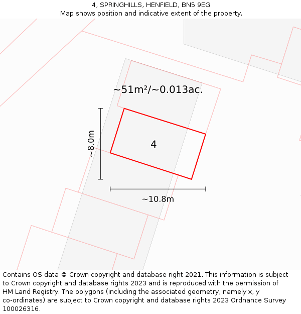 4, SPRINGHILLS, HENFIELD, BN5 9EG: Plot and title map