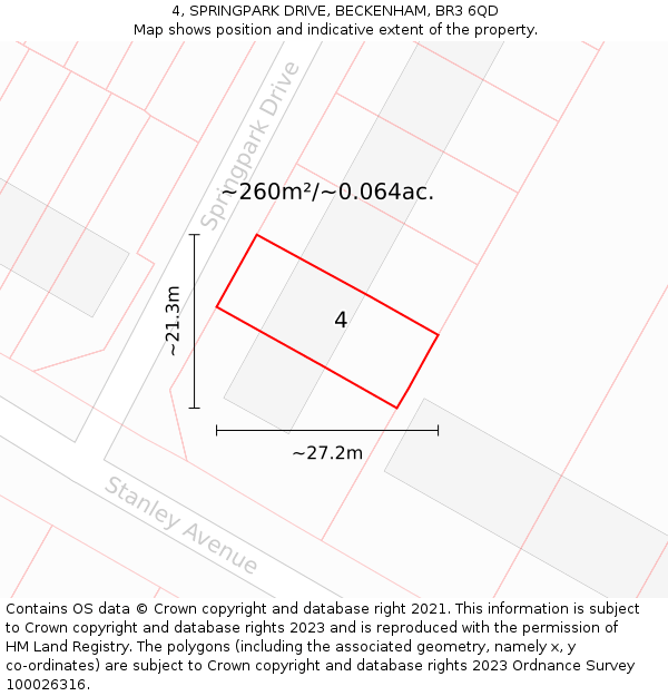 4, SPRINGPARK DRIVE, BECKENHAM, BR3 6QD: Plot and title map
