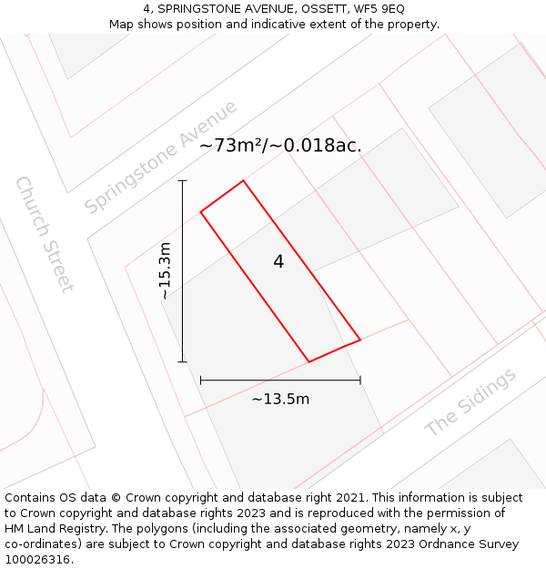 4, SPRINGSTONE AVENUE, OSSETT, WF5 9EQ: Plot and title map