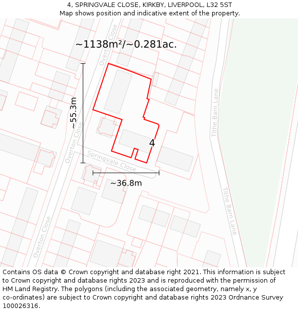 4, SPRINGVALE CLOSE, KIRKBY, LIVERPOOL, L32 5ST: Plot and title map