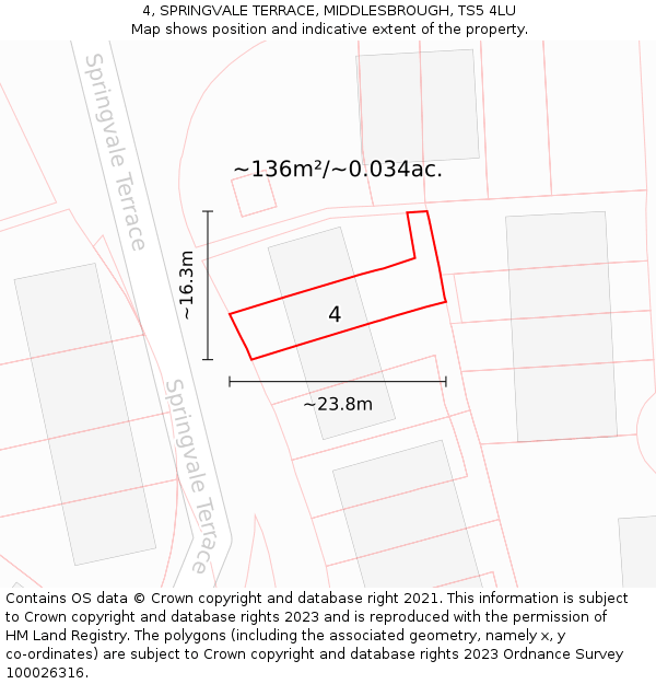 4, SPRINGVALE TERRACE, MIDDLESBROUGH, TS5 4LU: Plot and title map