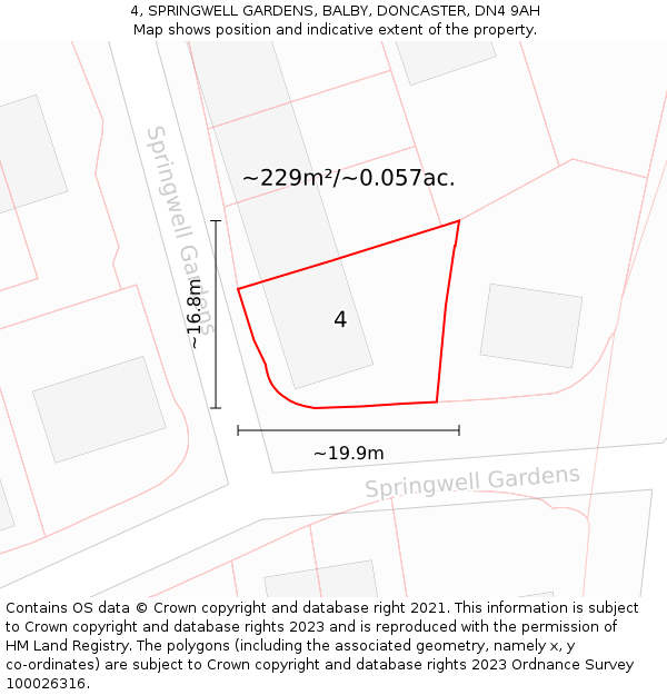 4, SPRINGWELL GARDENS, BALBY, DONCASTER, DN4 9AH: Plot and title map