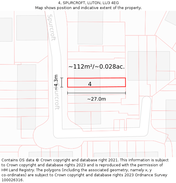 4, SPURCROFT, LUTON, LU3 4EG: Plot and title map