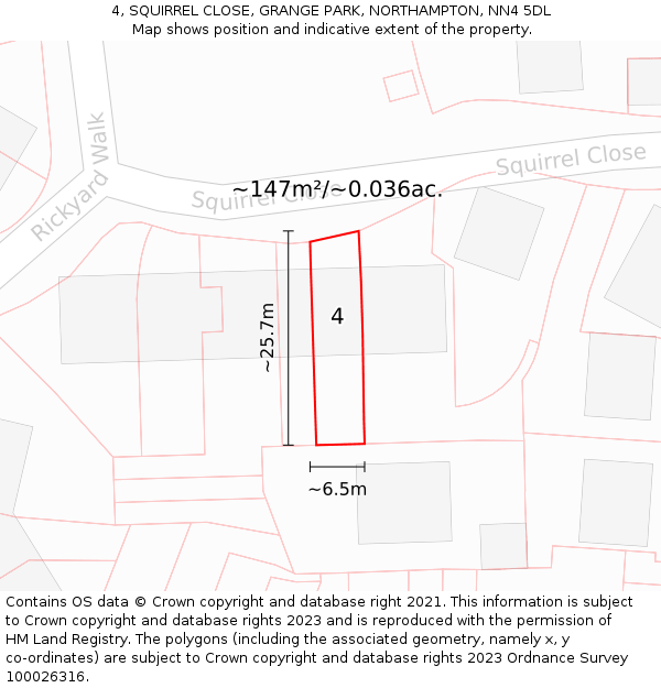 4, SQUIRREL CLOSE, GRANGE PARK, NORTHAMPTON, NN4 5DL: Plot and title map