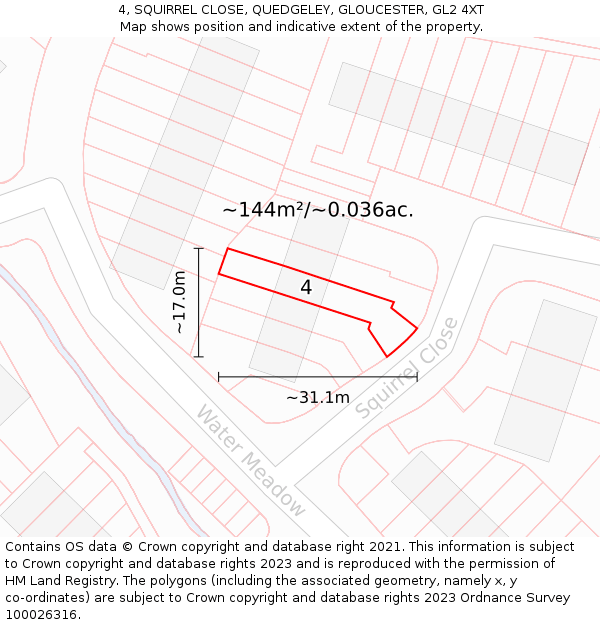 4, SQUIRREL CLOSE, QUEDGELEY, GLOUCESTER, GL2 4XT: Plot and title map