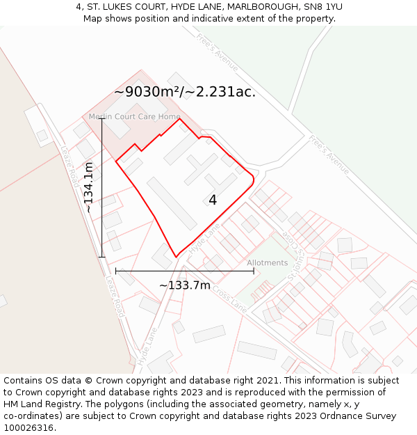 4, ST. LUKES COURT, HYDE LANE, MARLBOROUGH, SN8 1YU: Plot and title map