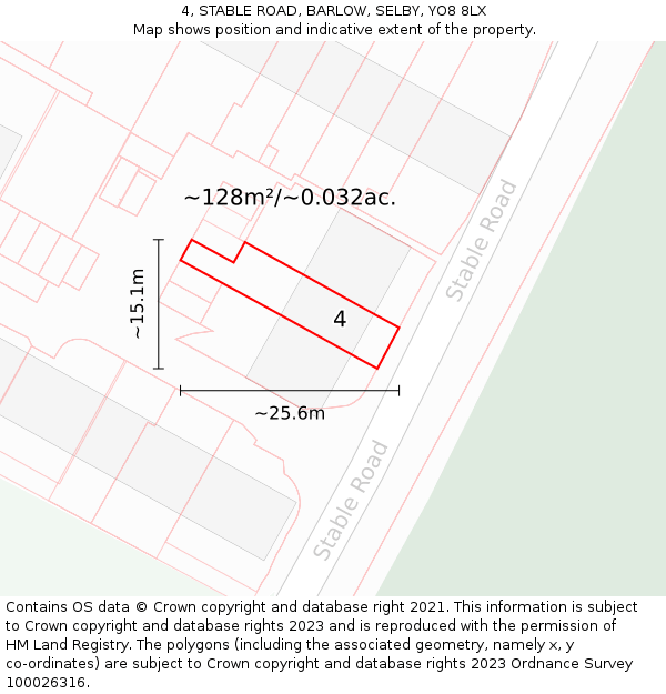4, STABLE ROAD, BARLOW, SELBY, YO8 8LX: Plot and title map