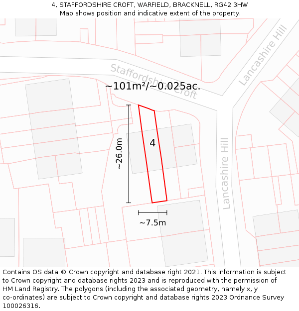 4, STAFFORDSHIRE CROFT, WARFIELD, BRACKNELL, RG42 3HW: Plot and title map