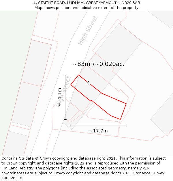 4, STAITHE ROAD, LUDHAM, GREAT YARMOUTH, NR29 5AB: Plot and title map