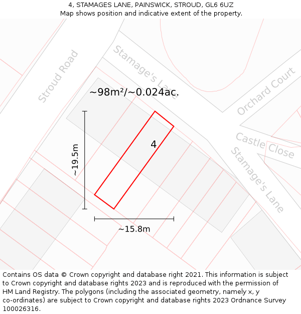 4, STAMAGES LANE, PAINSWICK, STROUD, GL6 6UZ: Plot and title map