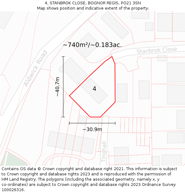4, STANBROK CLOSE, BOGNOR REGIS, PO21 3SN: Plot and title map