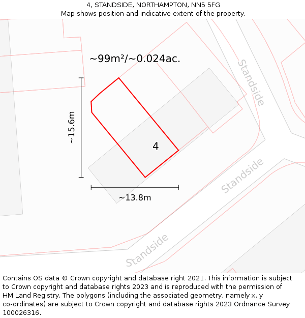 4, STANDSIDE, NORTHAMPTON, NN5 5FG: Plot and title map