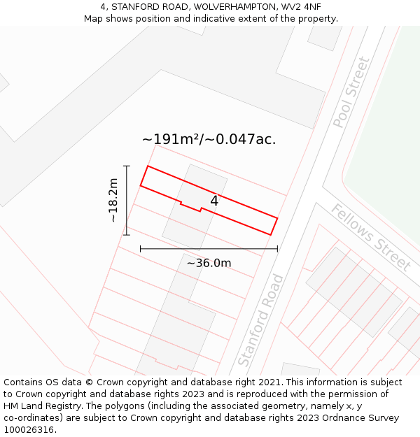 4, STANFORD ROAD, WOLVERHAMPTON, WV2 4NF: Plot and title map