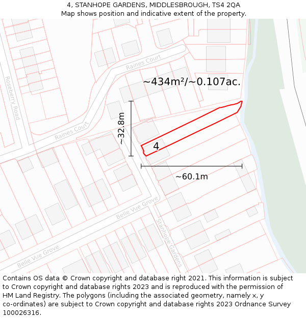 4, STANHOPE GARDENS, MIDDLESBROUGH, TS4 2QA: Plot and title map