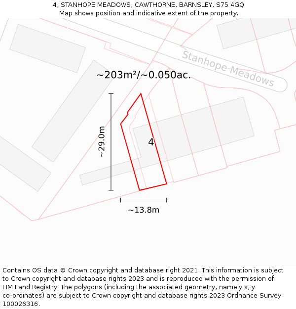 4, STANHOPE MEADOWS, CAWTHORNE, BARNSLEY, S75 4GQ: Plot and title map