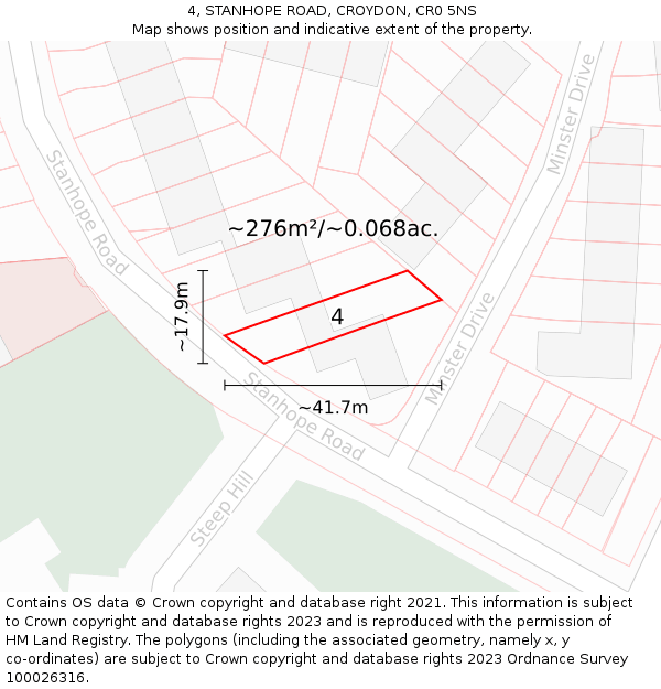 4, STANHOPE ROAD, CROYDON, CR0 5NS: Plot and title map