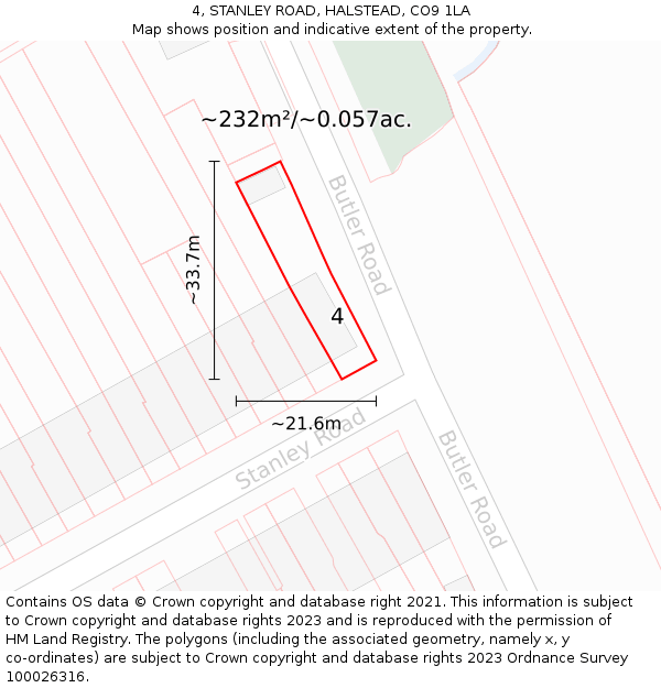 4, STANLEY ROAD, HALSTEAD, CO9 1LA: Plot and title map