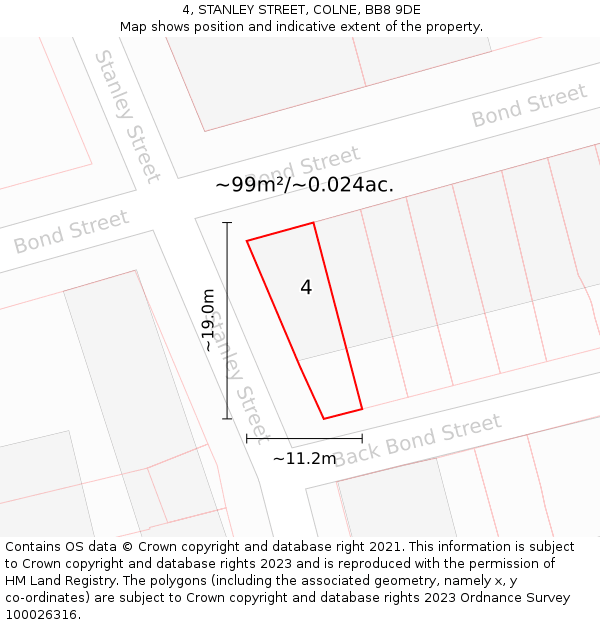 4, STANLEY STREET, COLNE, BB8 9DE: Plot and title map