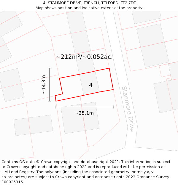 4, STANMORE DRIVE, TRENCH, TELFORD, TF2 7DF: Plot and title map