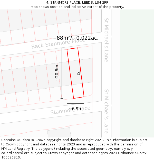 4, STANMORE PLACE, LEEDS, LS4 2RR: Plot and title map