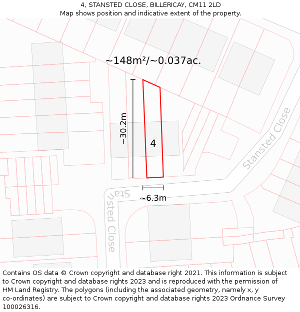 4, STANSTED CLOSE, BILLERICAY, CM11 2LD: Plot and title map