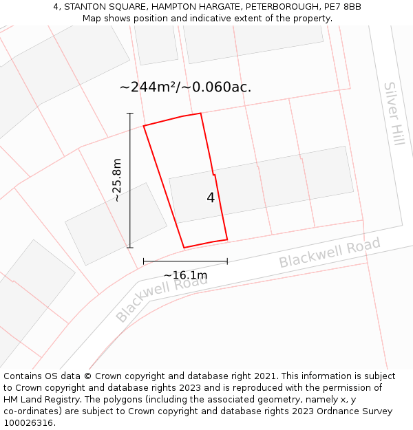 4, STANTON SQUARE, HAMPTON HARGATE, PETERBOROUGH, PE7 8BB: Plot and title map