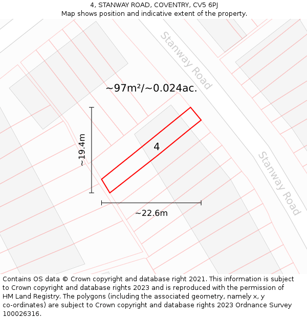 4, STANWAY ROAD, COVENTRY, CV5 6PJ: Plot and title map