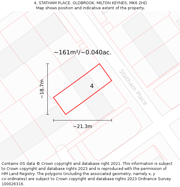 4, STATHAM PLACE, OLDBROOK, MILTON KEYNES, MK6 2HD: Plot and title map