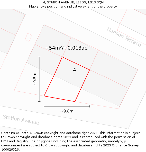 4, STATION AVENUE, LEEDS, LS13 3QN: Plot and title map