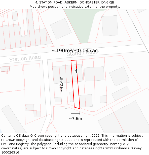 4, STATION ROAD, ASKERN, DONCASTER, DN6 0JB: Plot and title map