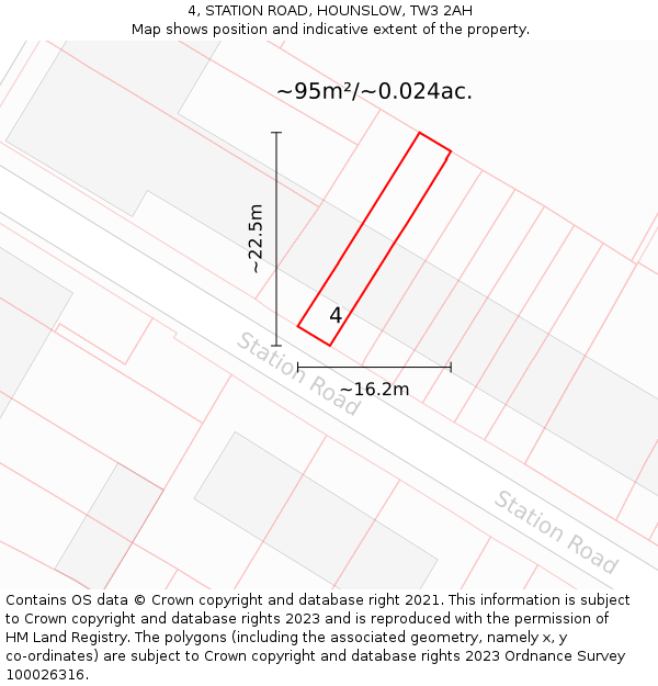 4, STATION ROAD, HOUNSLOW, TW3 2AH: Plot and title map