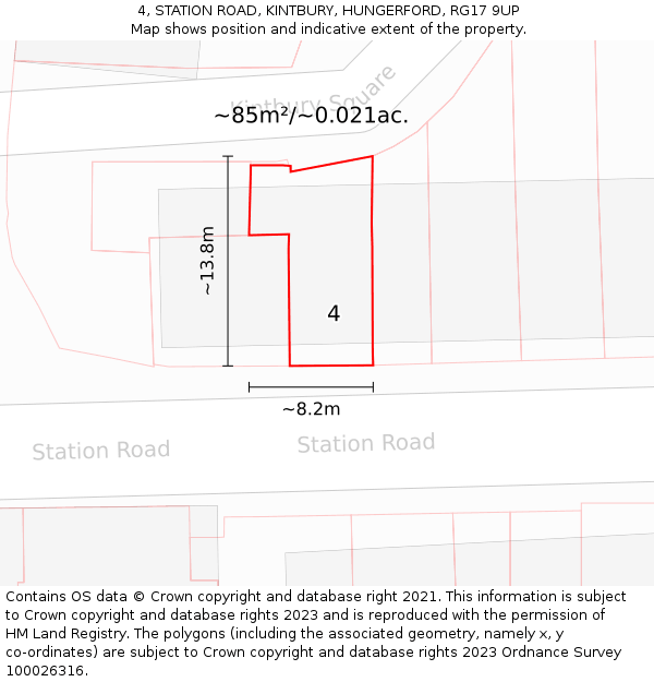 4, STATION ROAD, KINTBURY, HUNGERFORD, RG17 9UP: Plot and title map