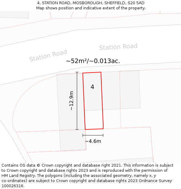 4, STATION ROAD, MOSBOROUGH, SHEFFIELD, S20 5AD: Plot and title map