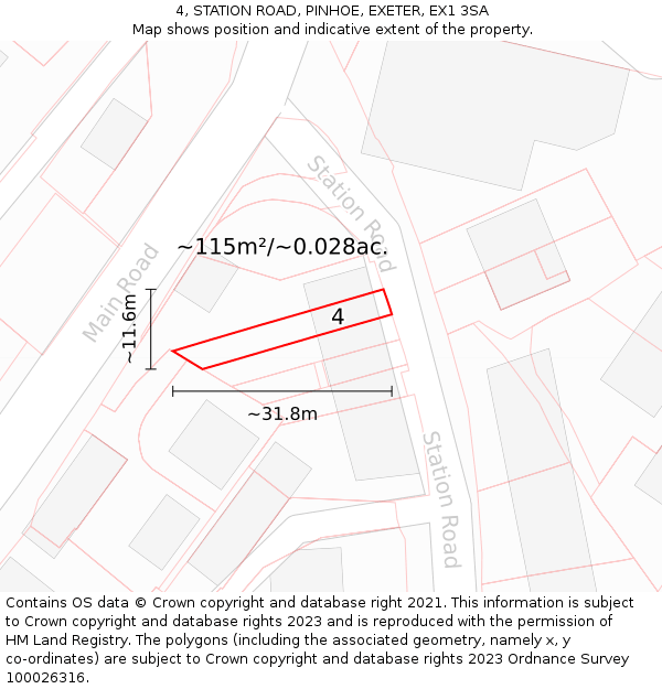 4, STATION ROAD, PINHOE, EXETER, EX1 3SA: Plot and title map