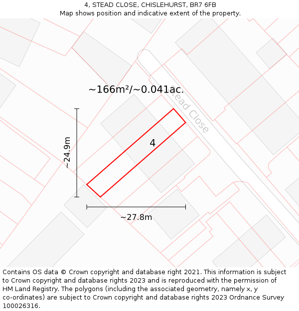 4, STEAD CLOSE, CHISLEHURST, BR7 6FB: Plot and title map