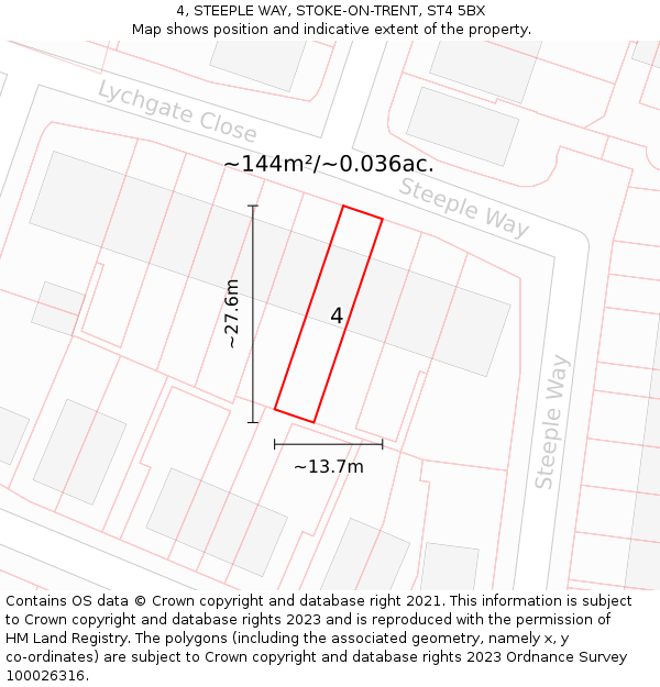4, STEEPLE WAY, STOKE-ON-TRENT, ST4 5BX: Plot and title map