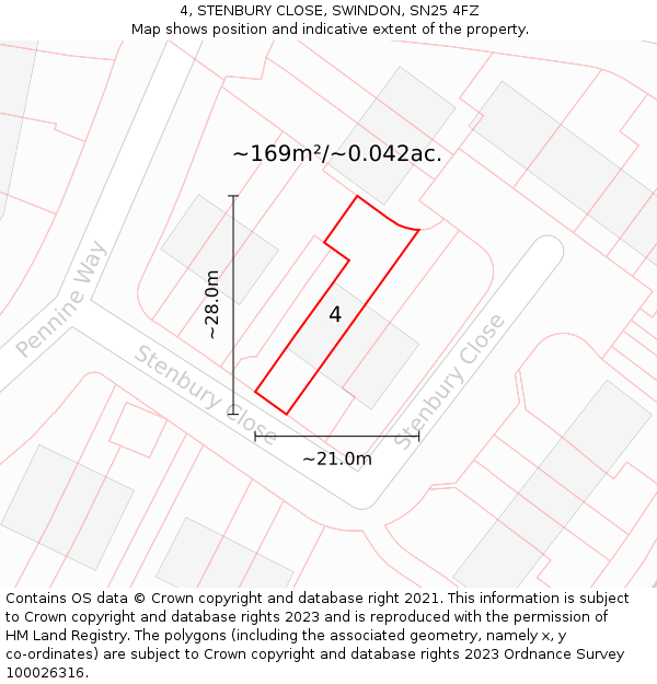 4, STENBURY CLOSE, SWINDON, SN25 4FZ: Plot and title map