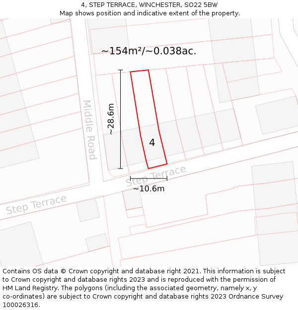 4, STEP TERRACE, WINCHESTER, SO22 5BW: Plot and title map