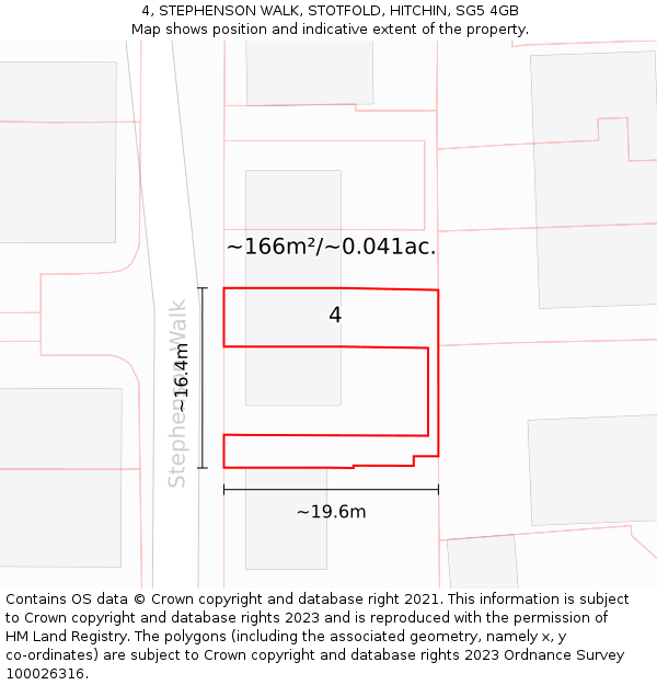 4, STEPHENSON WALK, STOTFOLD, HITCHIN, SG5 4GB: Plot and title map