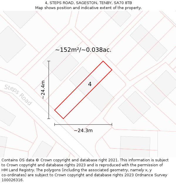4, STEPS ROAD, SAGESTON, TENBY, SA70 8TB: Plot and title map